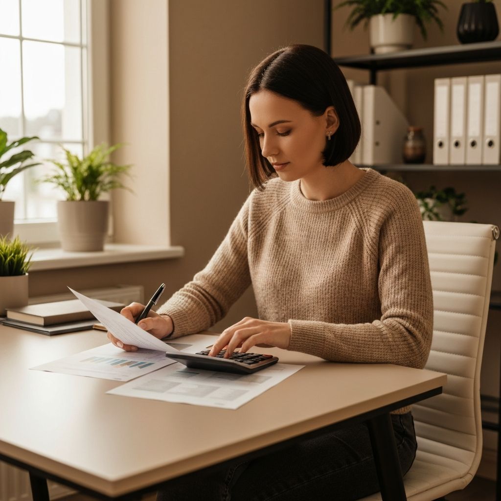 Osoba planująca budżet domowy przy laptopie